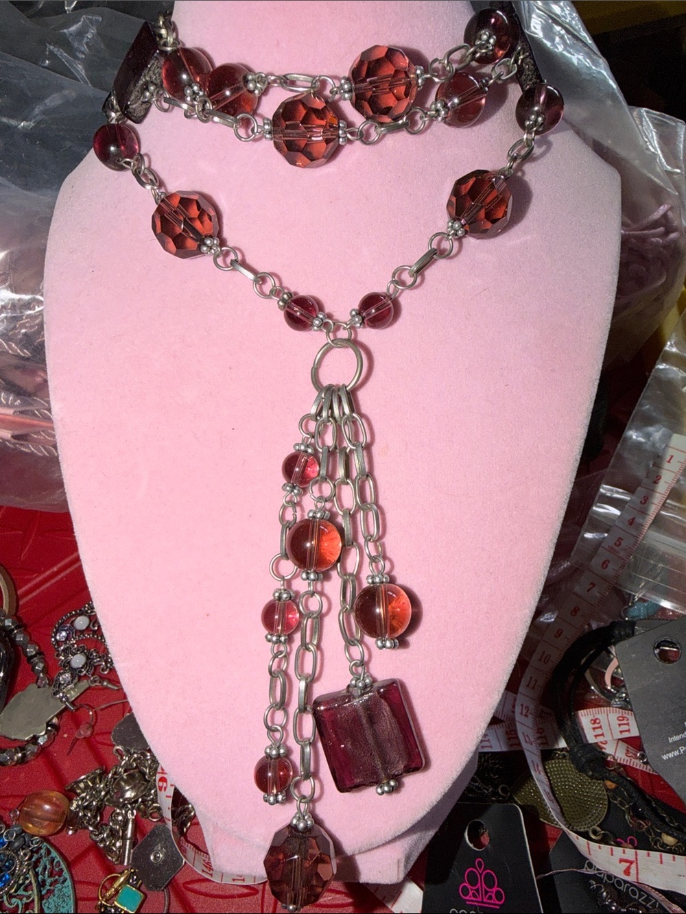 Long Purple Beaded Tassel Necklace, (J0116)